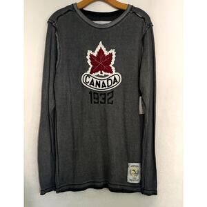VTG Canada 1932 Winter Olympic Games T- Shirt Men L Gray Waffle Knit Stretch
